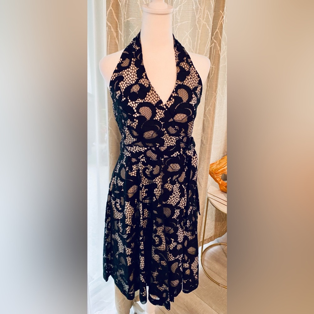 Black Halter Lace A-Line Dress